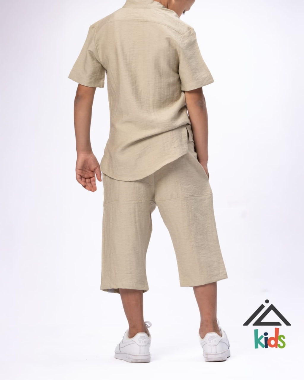 Ensemble Khalid Enfant – Haut Col Mao & Pantacourt en Simili Lin