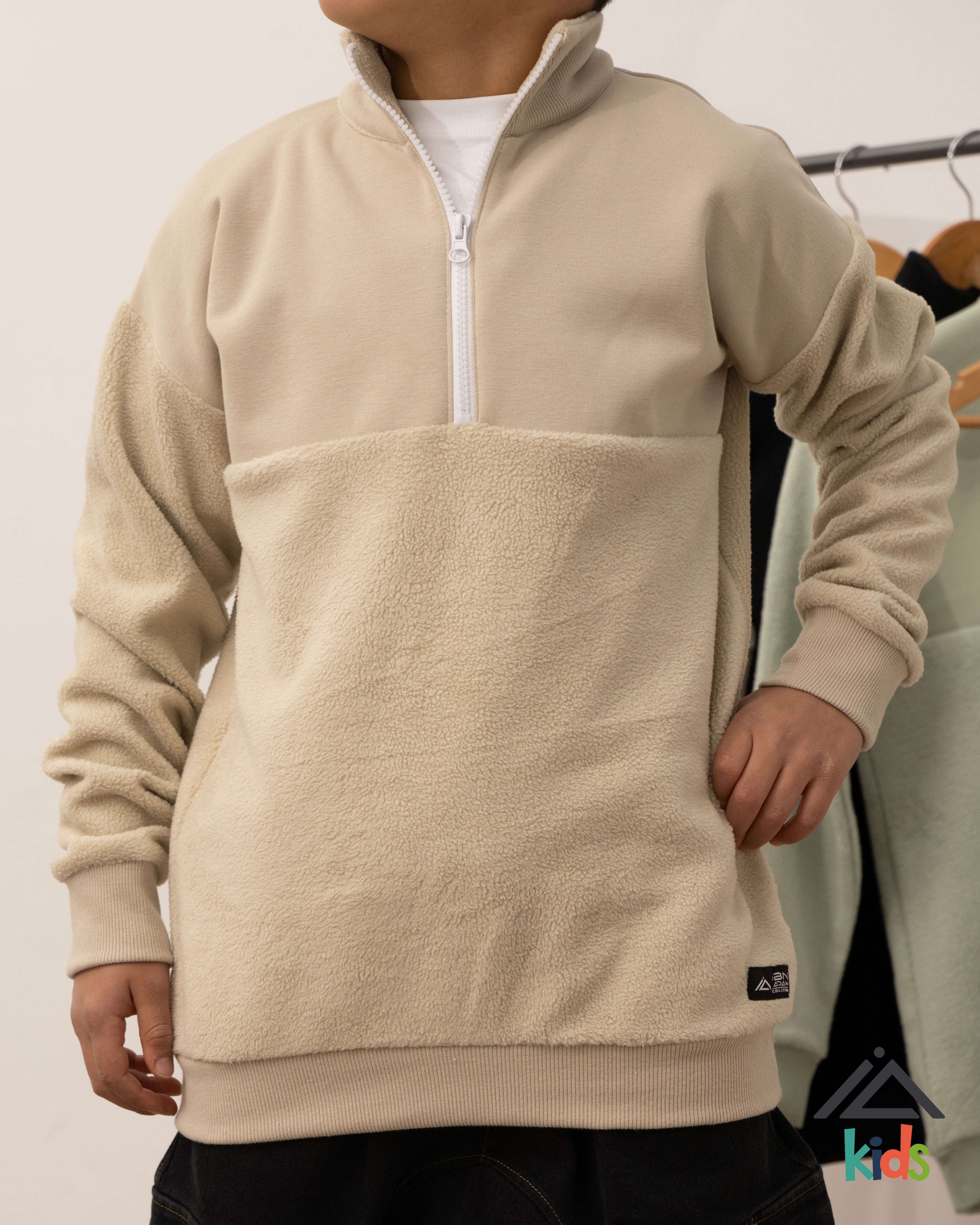 Pull polaire demi-zip à col haut - Beige