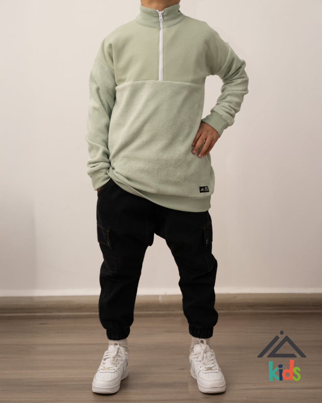 Pull polaire demi-zip à col haut - Vert