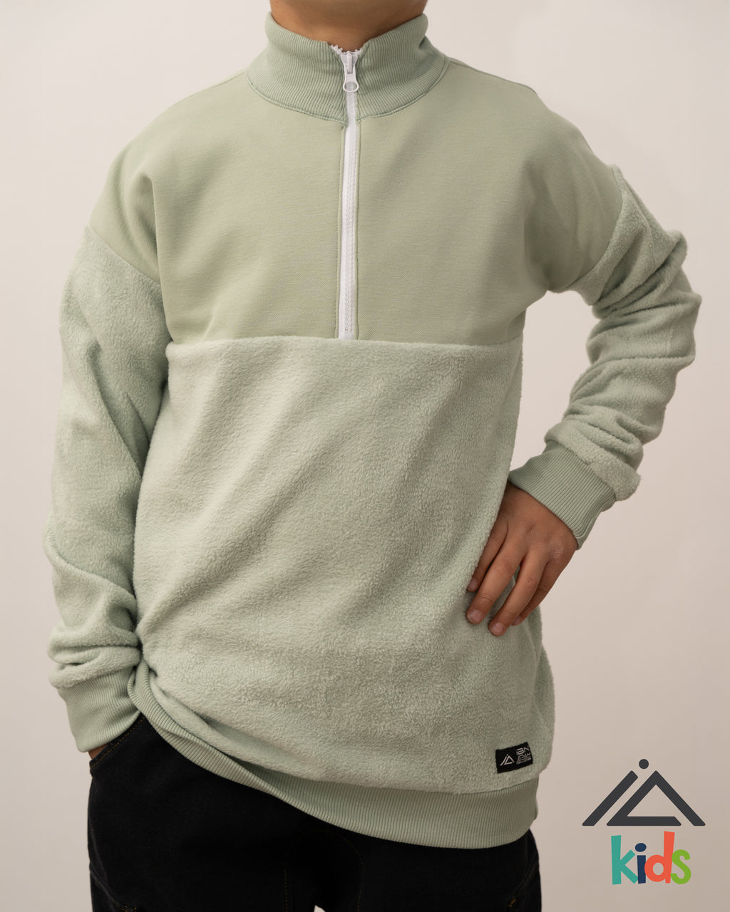 Pull polaire demi-zip à col haut - Vert