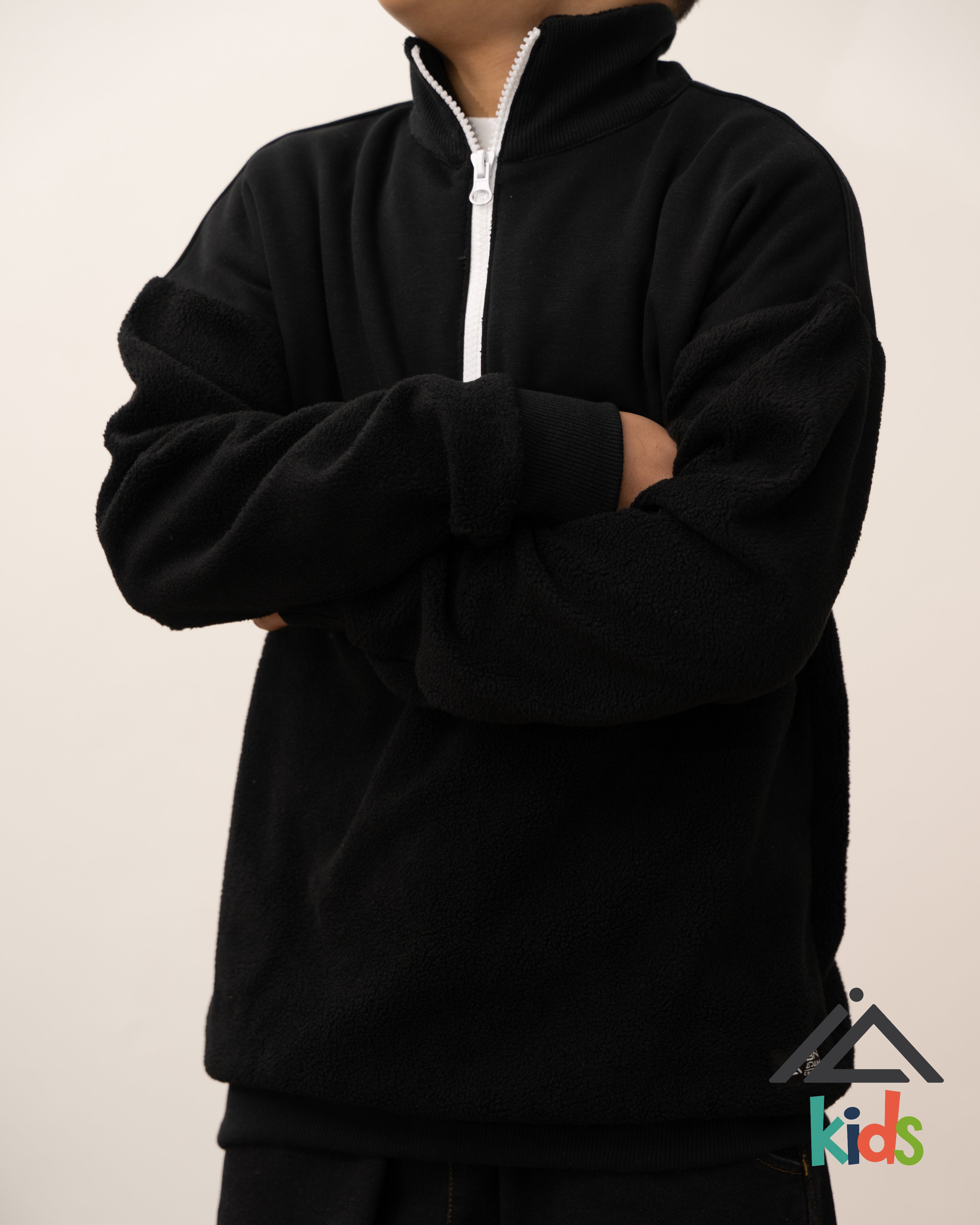 Pull polaire demi-zip à col haut - Noir