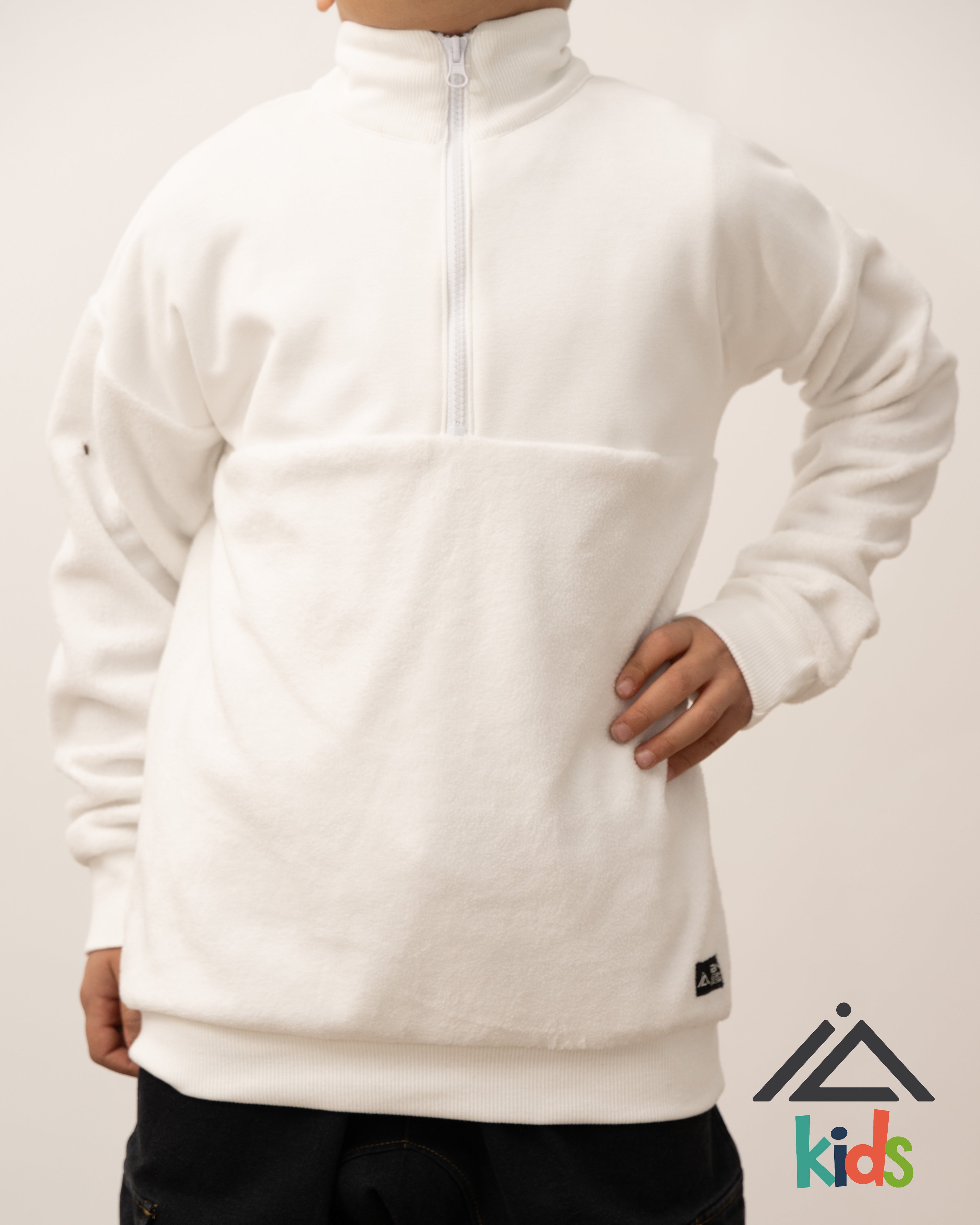 Pull polaire demi-zip à col haut - Blanc