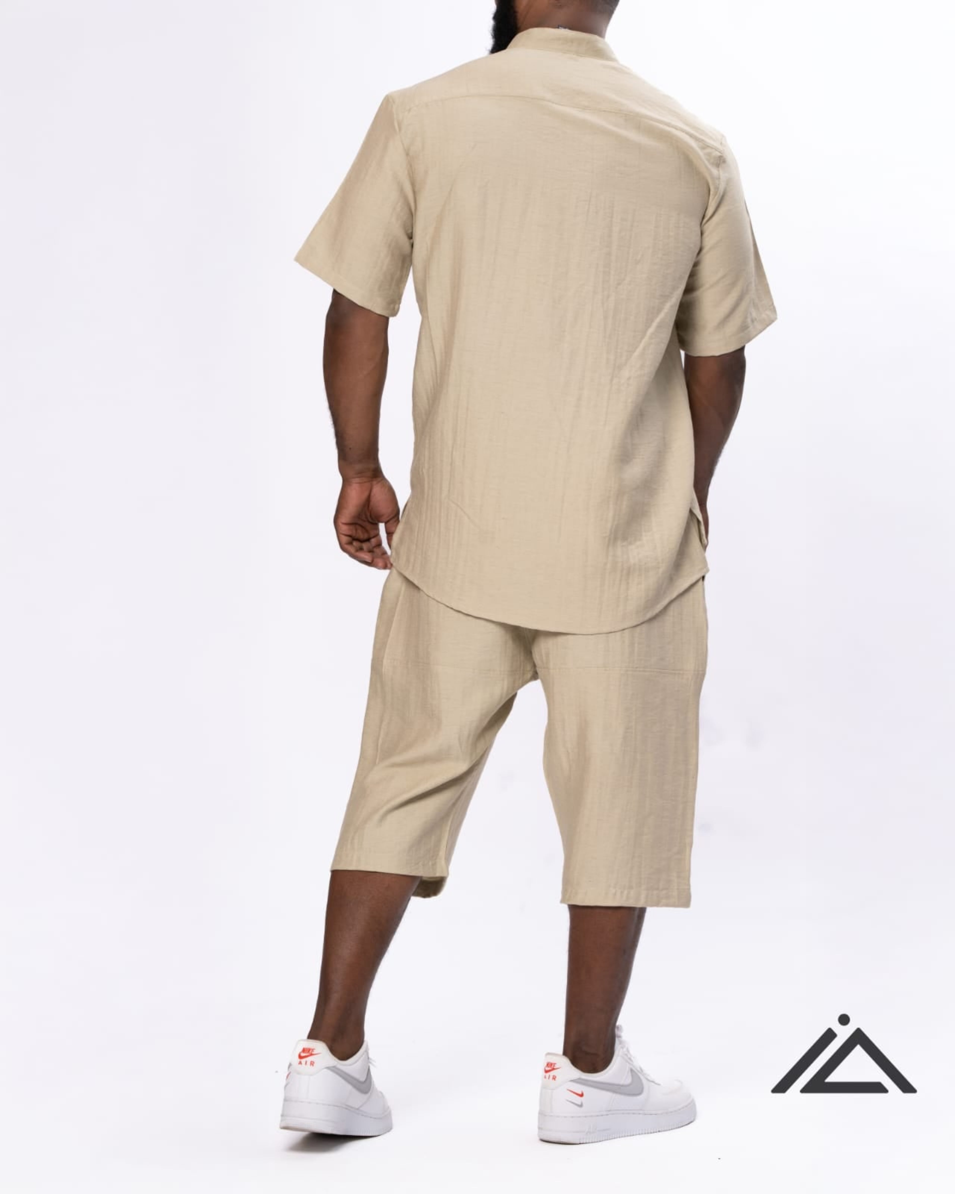 Ensemble Khalid – Haut Col Mao & Pantacourt en Simili Lin